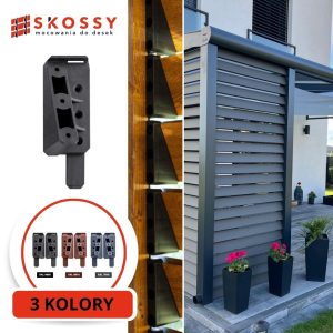 Mocowanie do deski pod kątem w różnych kolorach, idealne do montażu na elewacji.