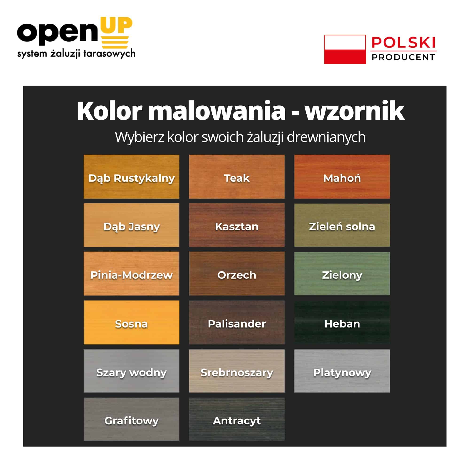 ruchome deseczki drewno malowane OpenUp System - wzornik kolorów malowania