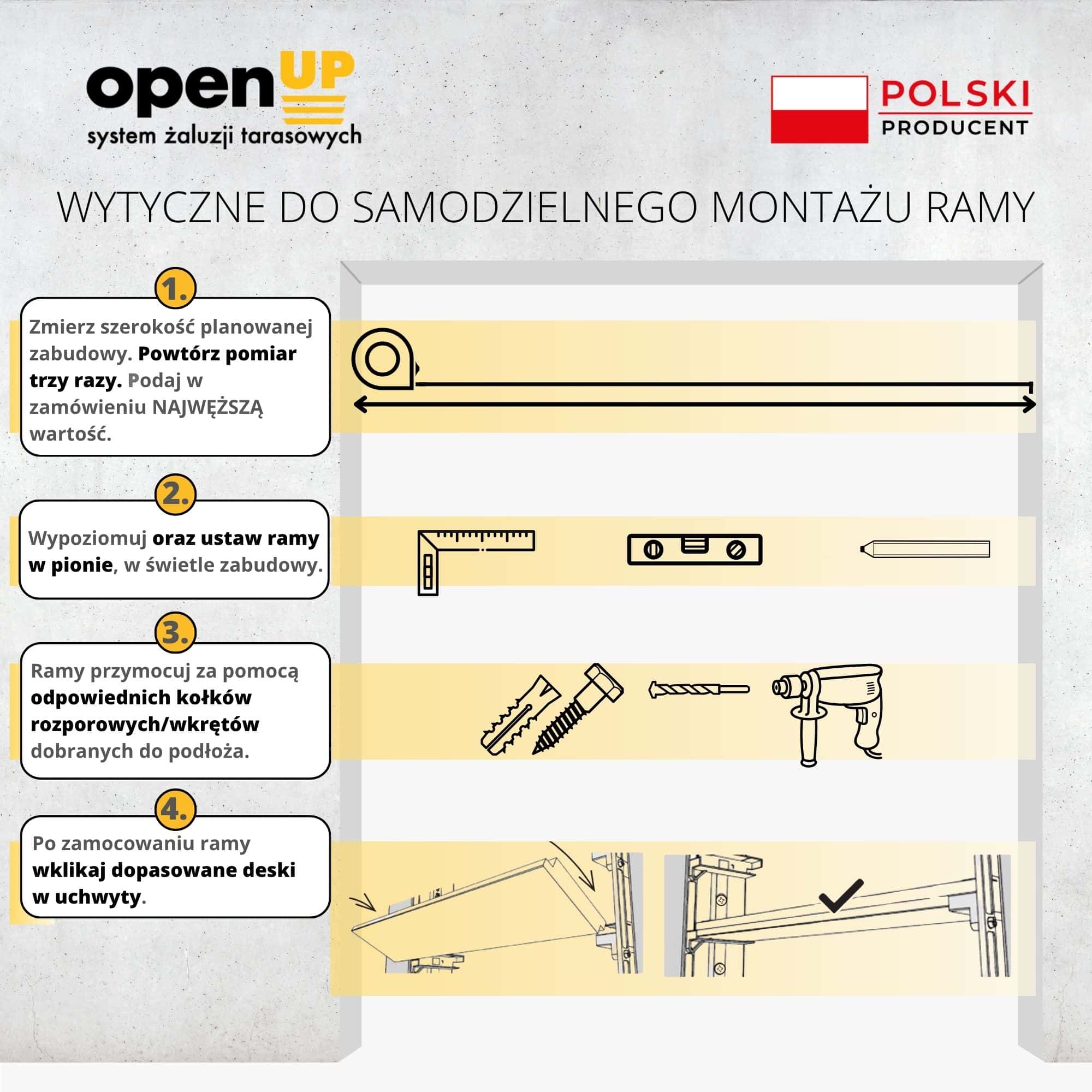 OpenUp System rama Drewniana INSTRUKCJA mini ścianka balkonowa drewniana