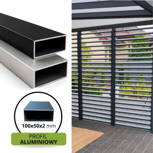 Profil aluminiowy 100x50x2 mm do ogrodzeń i konstrukcji.